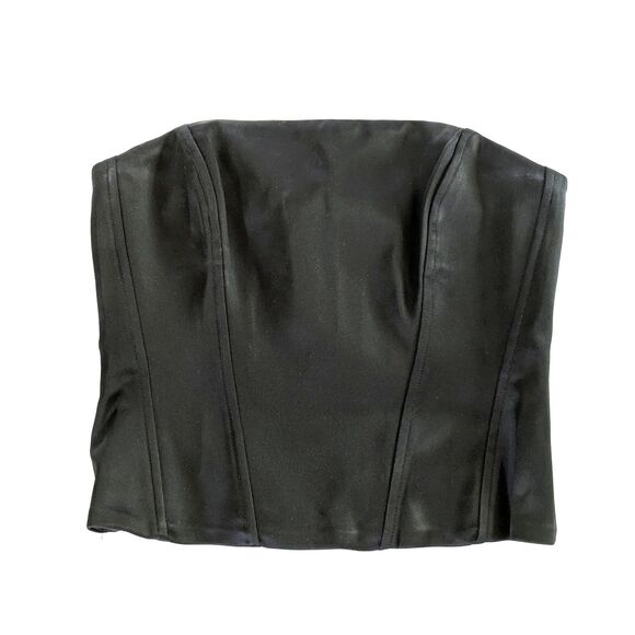 Aritzia Ten Castle Black Satin Bustier Corset Top S Boning Full Zip Strapless - Picture 3 of 13